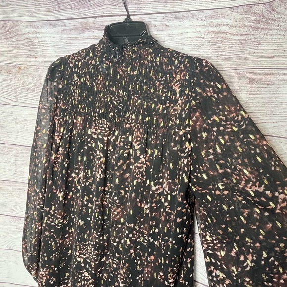 CeCe Pintuck Yoke Smocked Waist Party Holiday Mock Neck Dress Medium New - Picture 13 of 13